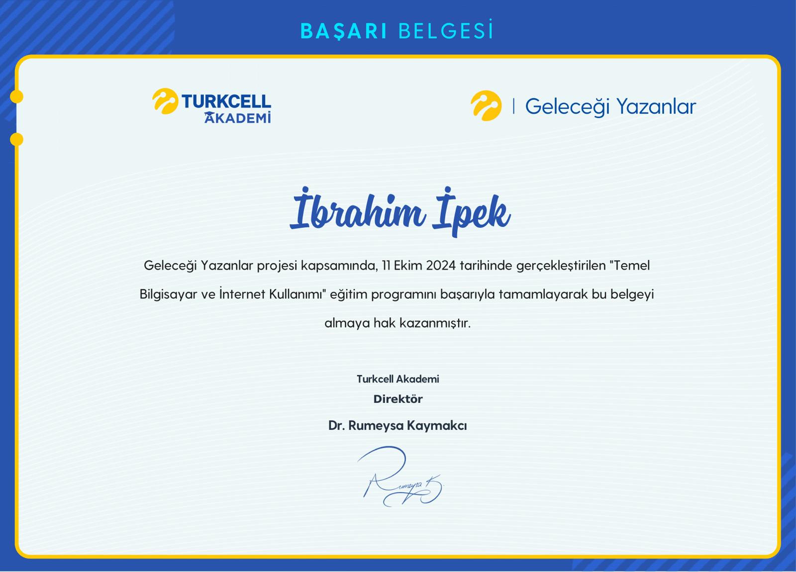 Gelecegi Yazanlar - Temel Bilgisayar Katilim Sertifikasi