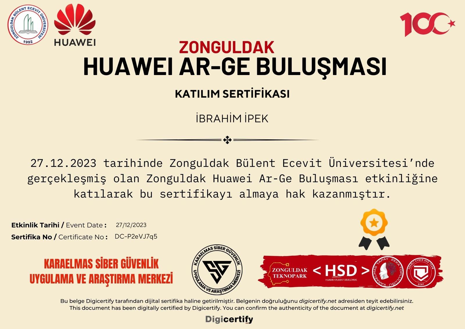 Huawei - Arge Bulusmasi Katilim Sertifikasi